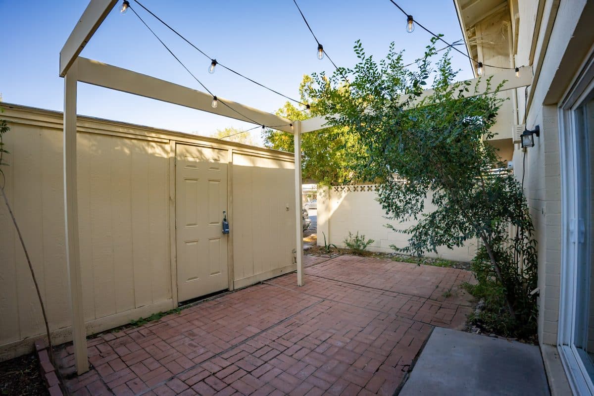 Private patio and storage at 12 E Hermosa Dr