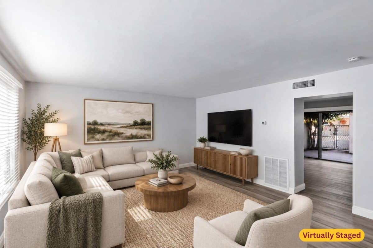 Virtually staged living room at 14 E Hermosa Dr