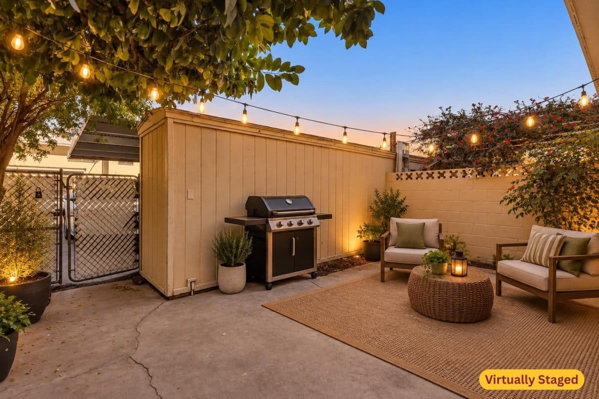 Virtually staged private patio at 14 E Hermosa Dr